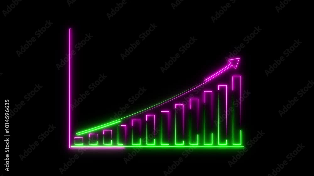 Poster neon business graph animation increased. 12 graph bar animation increased.
