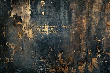 Fototapeta premium High-resolution image of a grunge textured background featuring a weathered and distressed metal surface with dark tones and peeling paint.