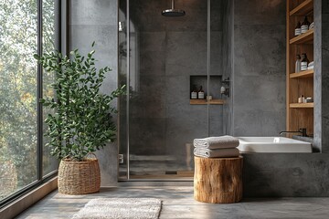 Elegant Modern Bathroom Design with Gray Tiles