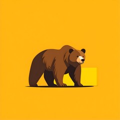 Fototapeta premium Minimalist Grizzly Bear Icon on Blank Yellow Background