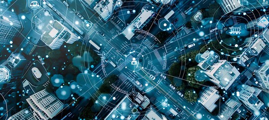 A Bustling City Space with an Illustration of IoT and Networking