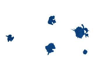 Blots drops of bright blue ink, top view. Isolated transparent background.