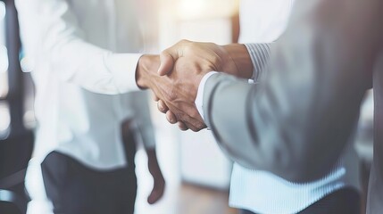 Fototapeta premium Businessmen shaking hands in close-up, symbolizing successful energy deal, with energy infrastructure in the background.
