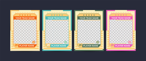 Set of trading frames for game sports card template, Frames for player cards featuring team
