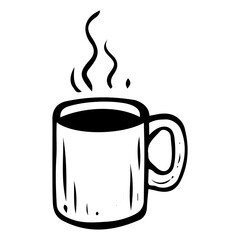 Coffee mug hand drawn doodle. Hot drink, espresso, americano, cappuccino, latte. Kitchenware. Large ceramic cup with handle. Tableware. Vector sketch line art illustration.