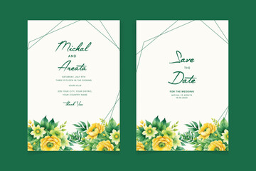Premium wedding invitation template set with elegant brown leaves decoration. Botanic card design concept