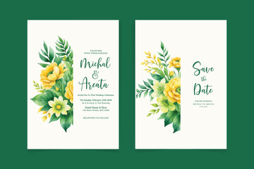 Premium wedding invitation template set with elegant brown leaves decoration. Botanic card design concept