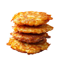 Crispy Golden Potato Pancakes Stacked Neatly on White Background