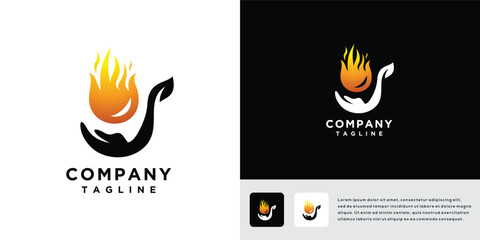 fire hand vector logo design illustration. icon logo hand with fire