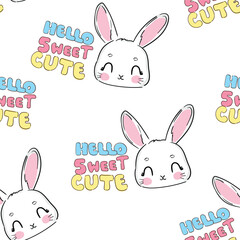 Hand drawn bunny trend print, seamless pattern Cute rabbits background vector 