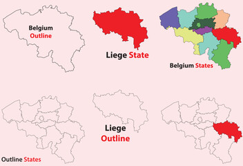 Liege map vector of Belgium, Liege line map, Liege with city map, Liege outline map