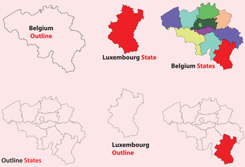 Fototapeta premium Luxembourg map vector of Belgium, Luxembourg line map, Luxembourg with city map, Luxembourg outline map