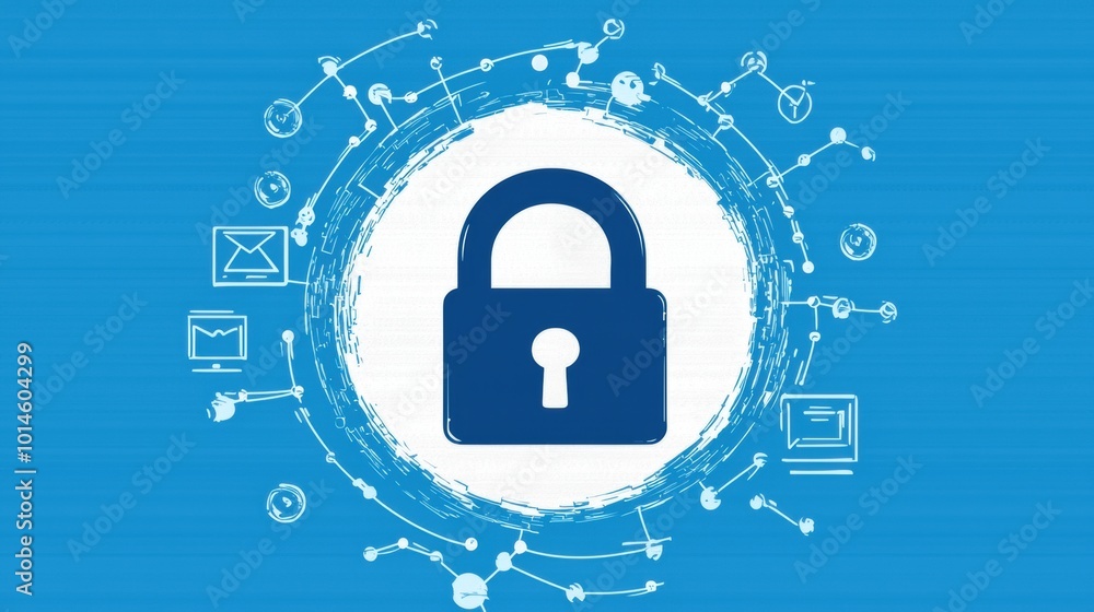 Poster digital security concept with lock and connections