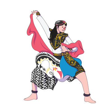 illustration of kuda Jaranan Lumping Reog Dance Ponorogo East Java Indonesia.