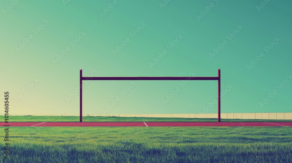Poster minimalist high jump bar in an open field, emphasizing simplicity, elegance, and clean geometric lin