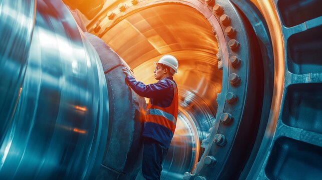 a mechanical engineer works on a huge metal machine