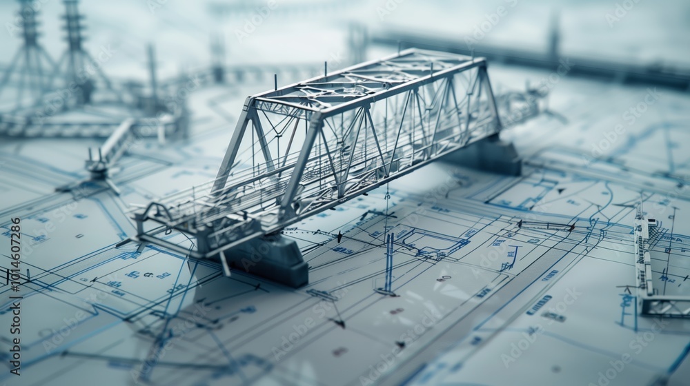 Poster vision of architecture of a 3d model bridge project
