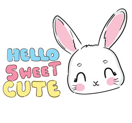 Hand Drawn Cute Bunny background. Print design rabbit. Children Print on t-shirt. Vector