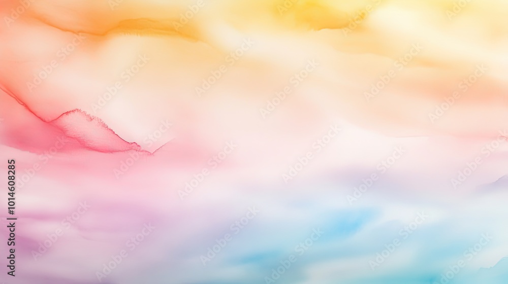 Poster a delicate rainbow watercolor background with light, transparent layers of color creating a soft and