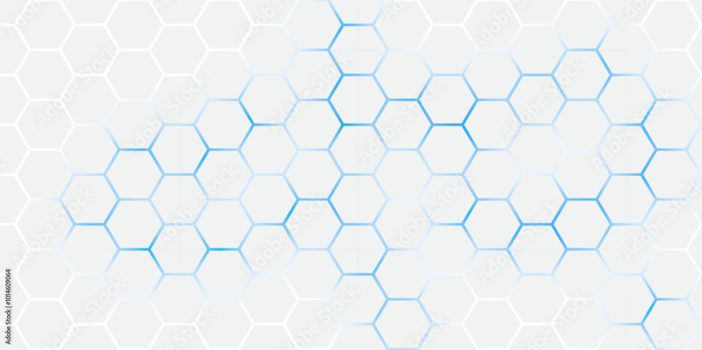 Poster abstract hexagon white background , blue light and shadow. abstract background design with white hex