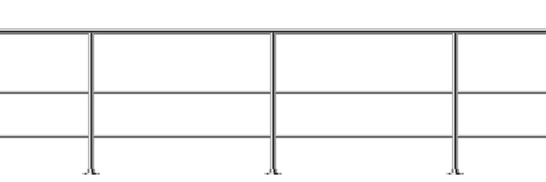 Metal fence with rails isolated on transparent background. Steel balcony with balustrades. Vector realistic 3D illustration of iron barrier, stairs balustrade for interior design.