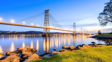 Obraz premium Tranquil Sunset at Scenic Cable-Stayed Bridge
