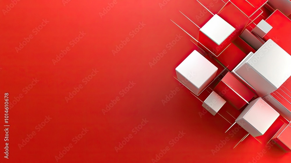 Poster a modern red geometric background with 3d cubes and sharp lines, perfect for tech or business design
