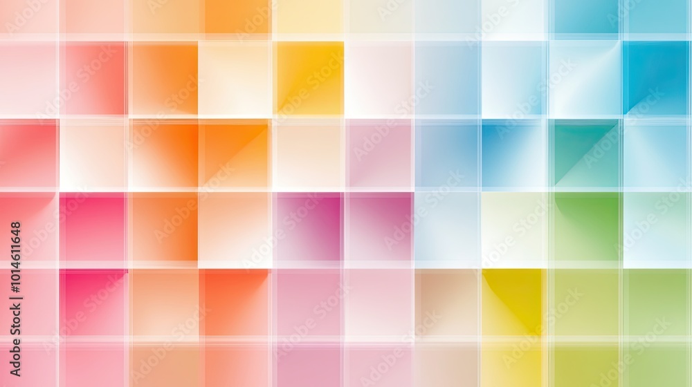 Poster a rainbow grid pattern background with colorful squares arranged in a neat, repeating formation, per