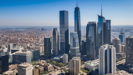 Fototapeta premium Vibrant Midday City Skyline Under Clear Blue Skies