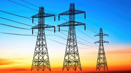 Power Lines Against Colorful Sunset Sky