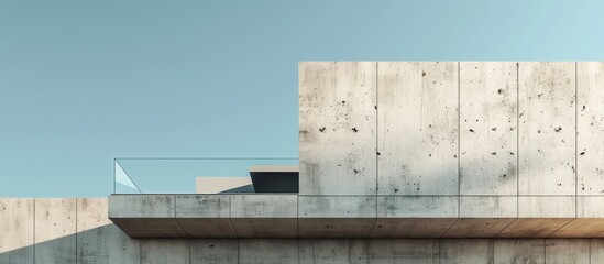 modern loft concrete building construction site blue sky background rooftop and balcony