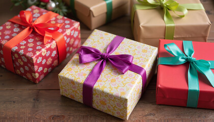 Obraz premium Colorfully Wrapped Gifts with Bows