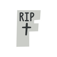 Fototapeta premium Logo con letra inicial F como lápida de tumba con crucifijo y palabra RIP para tarjetas y felicitaciones de Halloween