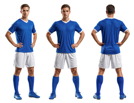 A set of a professional football player in blue jersey with isolated background - Powered by Adobe