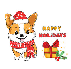 christmas background with corgi dog hand drawn cute illustration vector sketch illustration