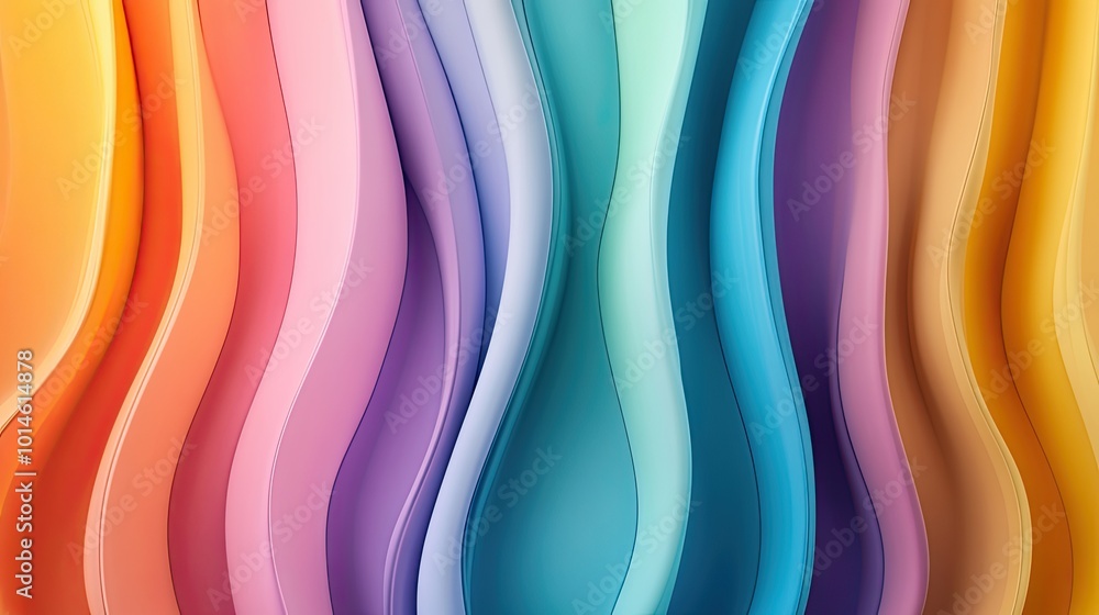 Poster a wavy rainbow stripes background with soft curves and seamless transitions between the colors, crea