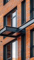 Obraz premium Modern apartment building with detailed brickwork and sleek balconies, showcasing urban architectural style and design.