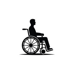 A man in a wheelchair silhouette with white background