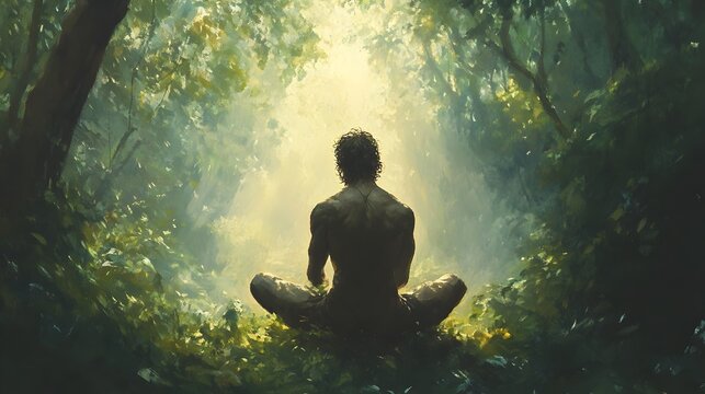Silhouetted Satyr in Mystic Trance amid Verdant Forest Glade