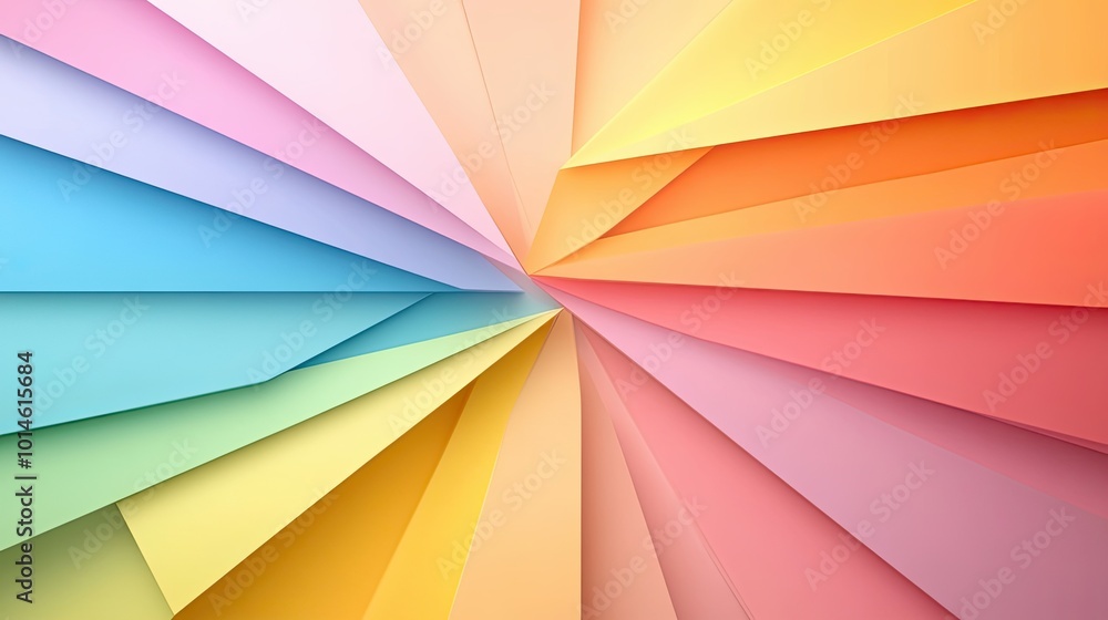 Poster an abstract rainbow background with sharp geometric shapes and contrasting colors, offering a modern