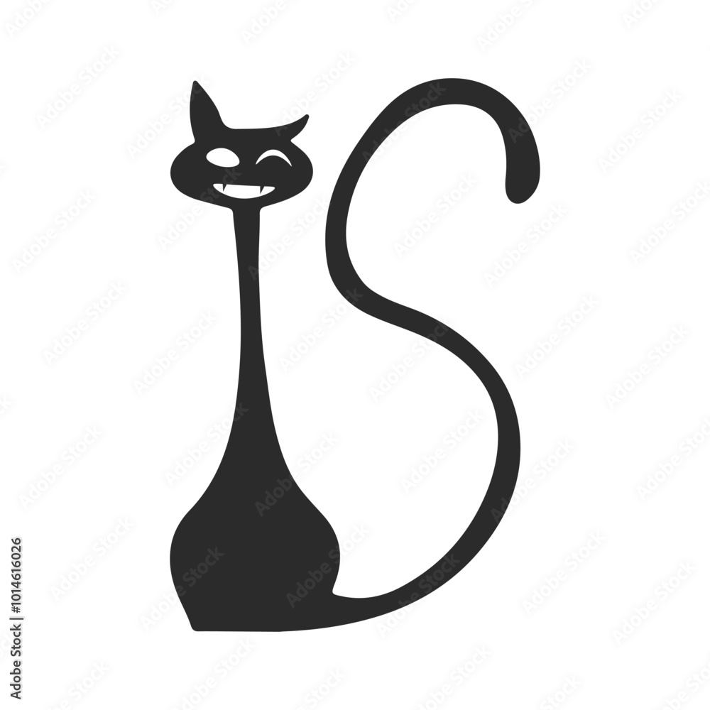 Sticker Halloween Cat Silhouette Illustration