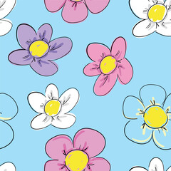 Seamless pattern Flowers Hand Drawn Vector illustration summer spring print