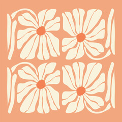 Hand Drawn vector illustration. Drawn folk illustration flower groovy Y2K posters. Vector posters in trendy retro psychedelic 2000s style. Aesthetic hippie. Abstract Flowers and leaves Art Print.