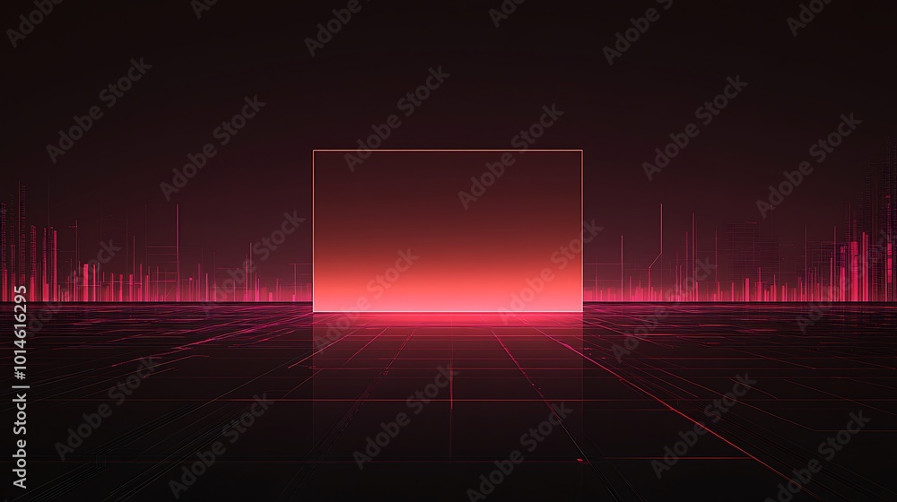 Poster A glowing red rectangle is floating in a dark futuristic space. The floor is a grid of red lines.