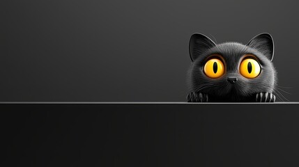 Clean and modern Halloween scene with just a pair of glowing yellow eyes peeking from a black background, perfect for minimalist decor