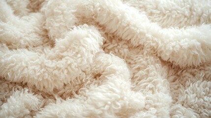 Close-up of a fluffy white sheep, emphasizing its cozy wool texture in creamy white, ideal for winter-themed backgrounds