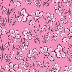 Seamless pattern Flowers Hand Drawn Vector illustration summer spring print