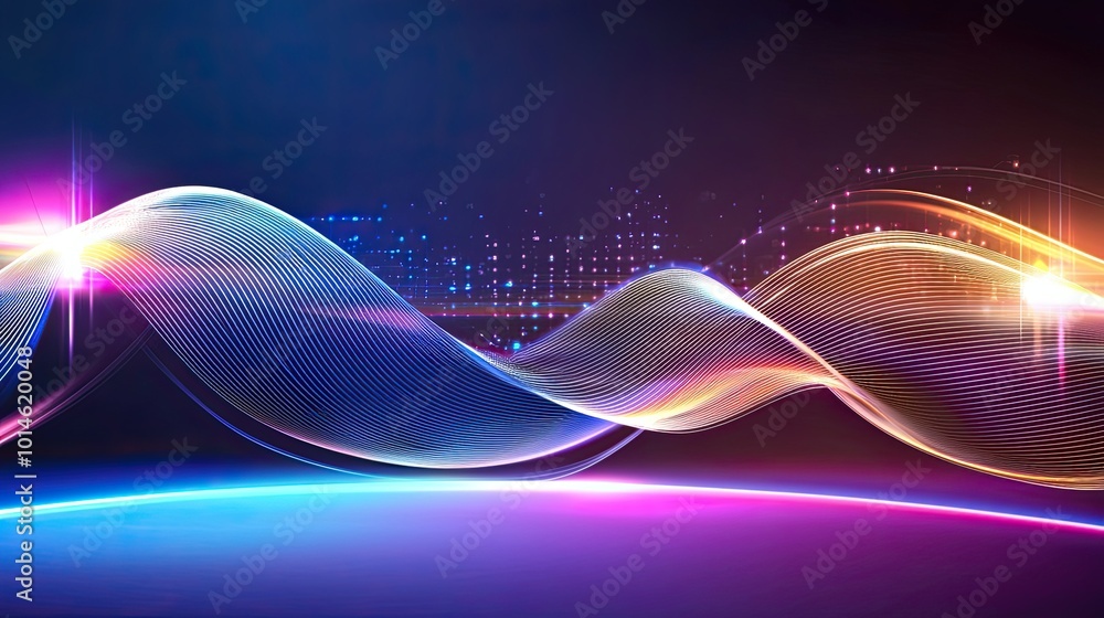 Poster sleek abstract technology background with smooth curves and neon lines, representing advanced digita