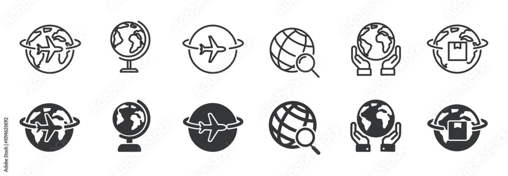 Aufkleber globe and network line and glyph solid icons collection. minimal icon and symbol series vector illus