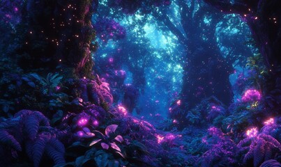 Ethereal forest glowing with purple light.